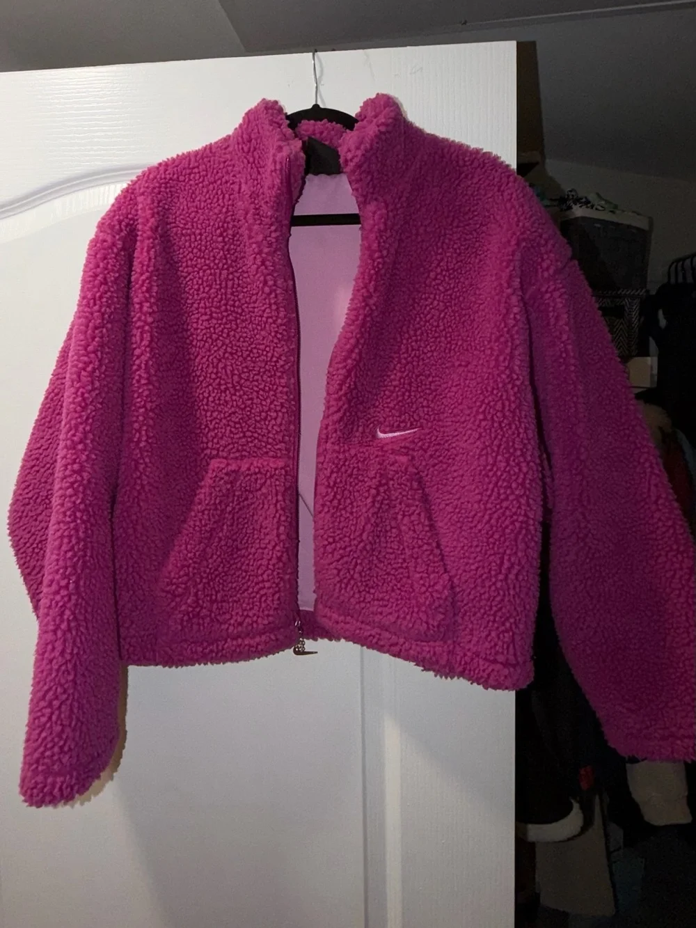 Nike Women's Hot Pink Sherpa Jacket with Swoosh